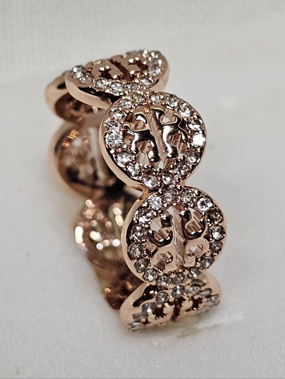 Tory Burch Miller Rose Gold Swarovski Crystal Pave Ring New Size 7